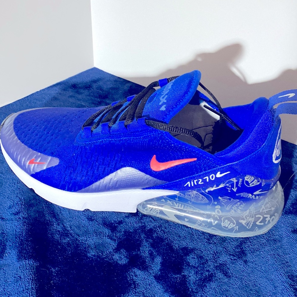 Nike Air Max 270. NIKEid. Size 10. Never worn. racer blue with graffiti heel.